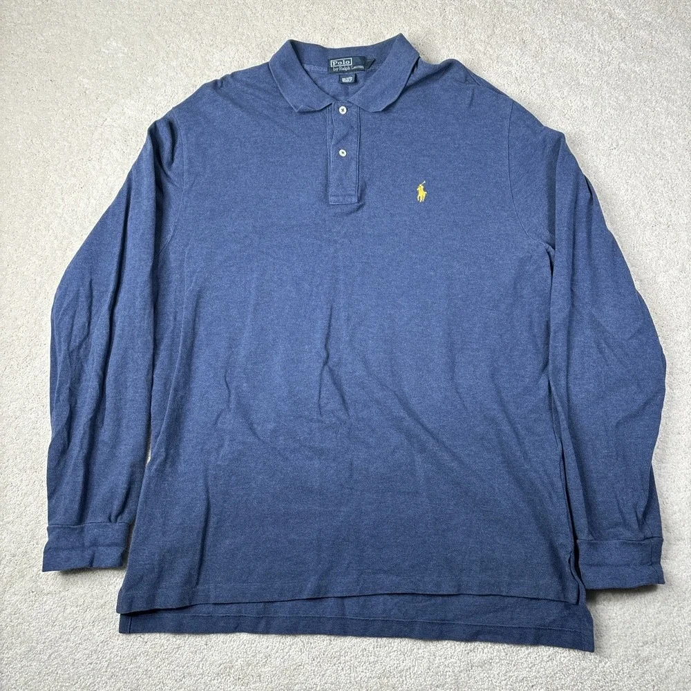 Polo Ralph Lauren Henley Polo Shirt Men's Size XL Blue Cotton Button Preppy